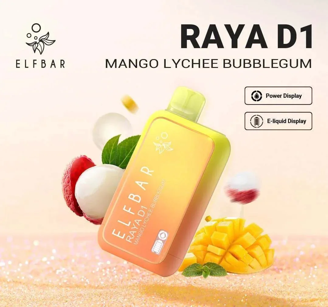 Elf Bar Raya D1 – Mango Lychee Bubblegum - Vape Shop Hyderabad