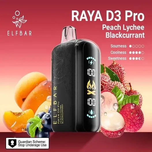 Elf Bar Raya D3 Pro 30 K – Peach Lychee Blackcurrant 30000 Puffs - Vape Shop Hyderabad