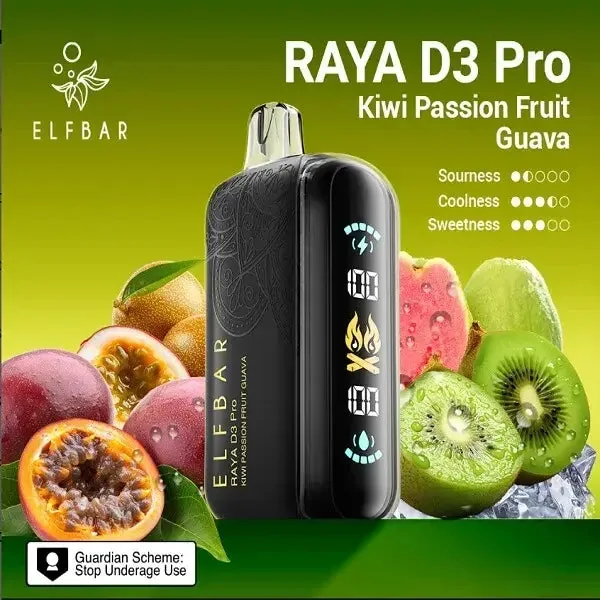 Elf Bar Raya D3 Pro – Kiwi Passion Fruit Guava - Vape Shop Hyderabad